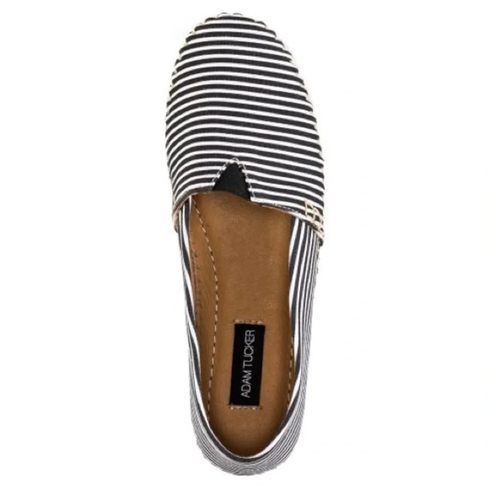 Adam Tucker Navy Blue & White Striped Espadrille Flats/Boat Shoes, Size 8